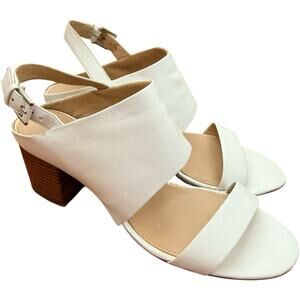 Lafayette 148 White Leather Le Suri Block Heel Slingback Sandals Size 7.5